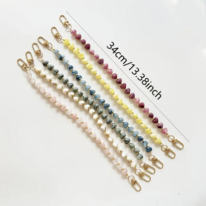 Fashion Acrylic Mobile Phone Chain Love Heart Pendant Beaded Telephone For Women