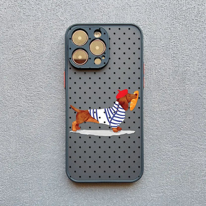 Black Polka Dot Sausage Dog Cute Cartoon Phone Case For iPhone 17 16 Pro Max 15 14 Pro Max Plus 13 Mini 12 11 Pro Max Back Cover