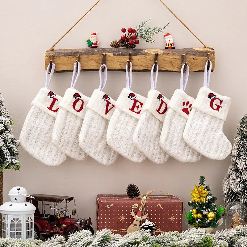 1PC A-Z Letter Hanging Christmas Stockings Knitted Socks Christmas Tree Hanging