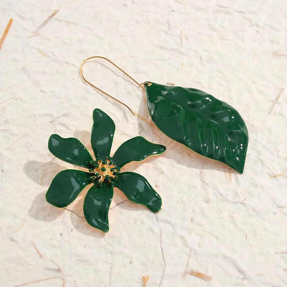 Metal Green Plant Earrings For Women