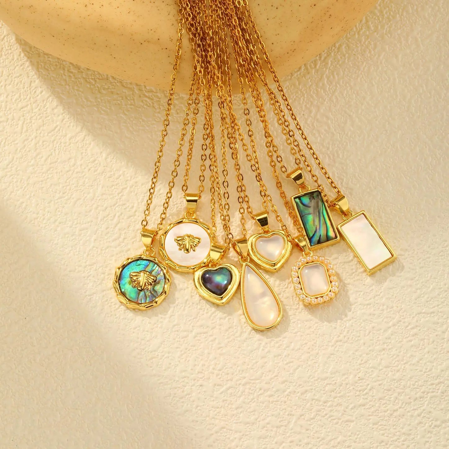 Summer Waterproof Necklace for Women,Nature Abalone Shell Heart Square Round Shape Pendant Statement Jewelry