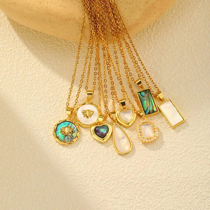 Summer Waterproof Necklace for Women,Nature Abalone Shell Heart Square Round Shape Pendant Statement Jewelry