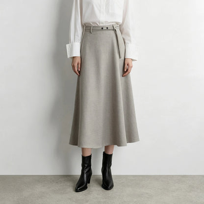 Women's A-Line Midi Skirt with Belt High Waist Loose Fit Slimming Minimalist