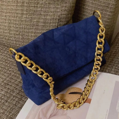 Fashion Thick Chains Tote Faux Suede Shoulder Bags for Women De