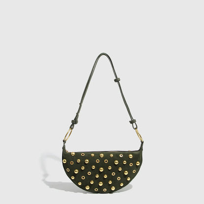 Designer Studded Shoulder Bag Rivet Crescent Bag 2025 New Women Metal Underarm Bag High-end Retro Rivet Polka Dot Shoulder Bags