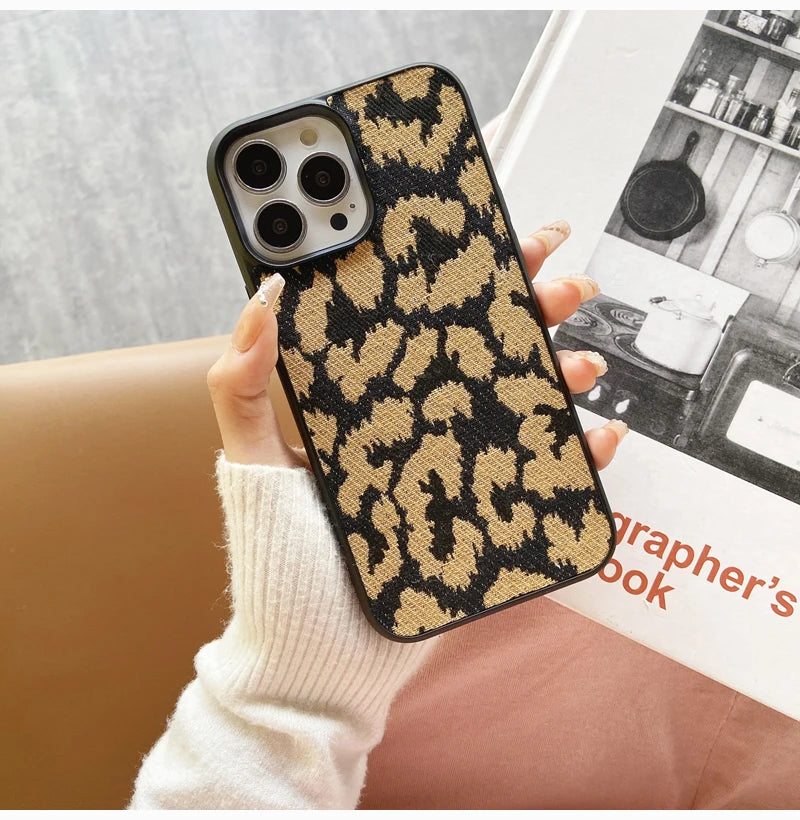 Luxury Diverse Fabric Phone Case, Plaid, Leopard Print, Light, Advanced Fashion, iPhone 16 ,15, 14 Plus, 13, 12, 11 Pro Max