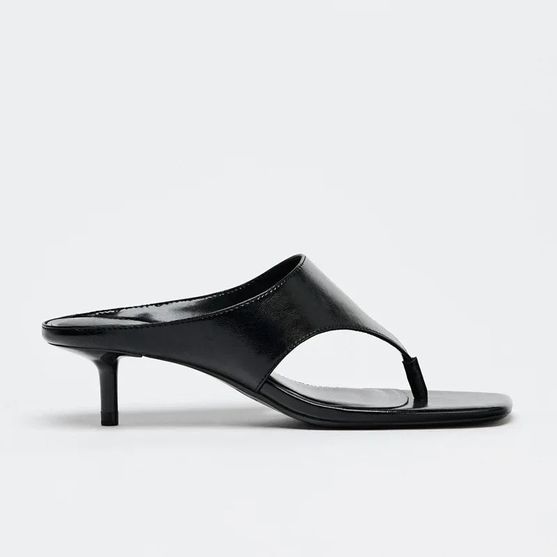 Black Soft High Heel Slippers