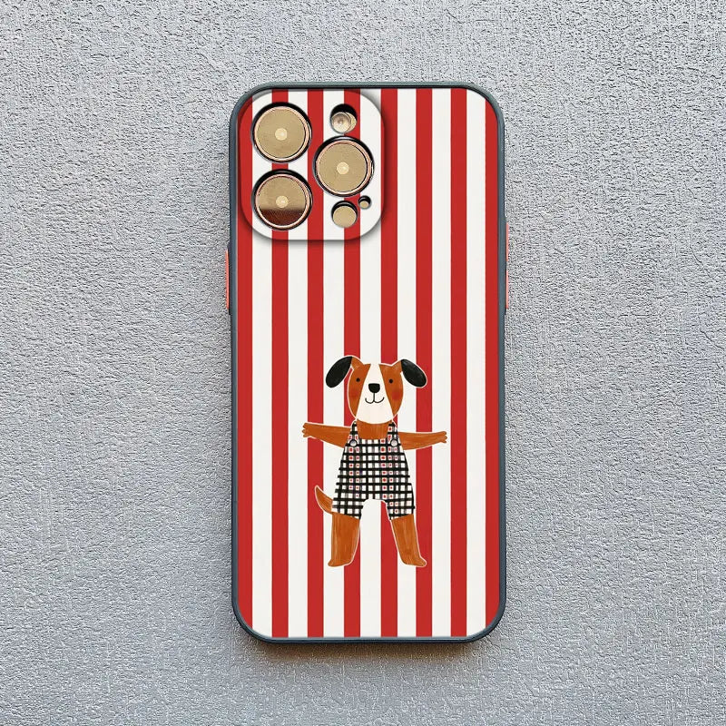 Simplicity Colour Vertical Stripes Cartoon Animals Phone Case for iPhone 16 15 14 Pro Max Plus 13 12 Mini 11 Pro Max XR X Covers