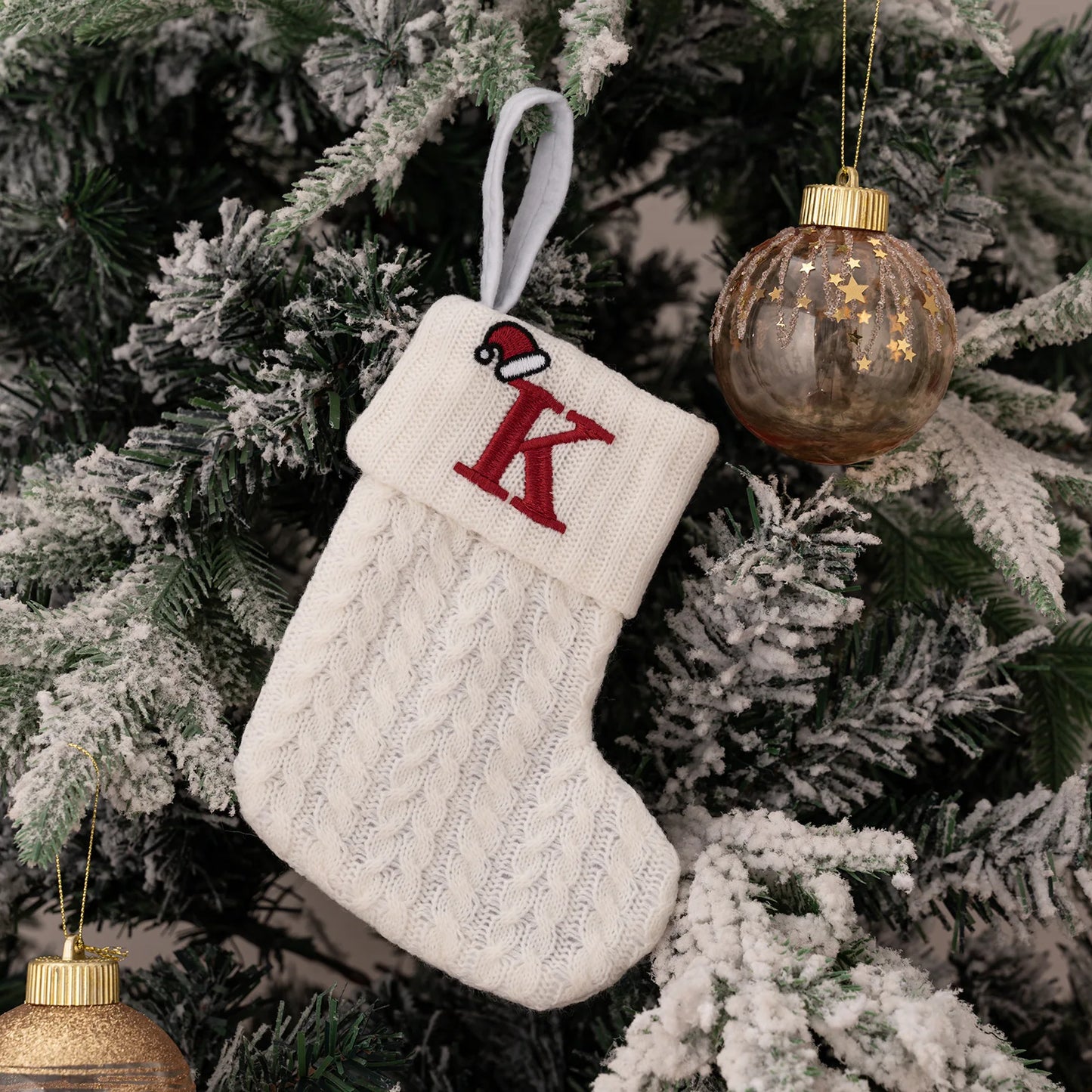 1PC A-Z Letter Hanging Christmas Stockings Knitted Socks Christmas Tree Hanging