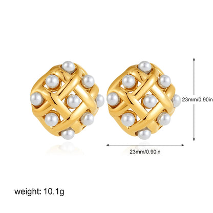 Elegant Stainless Gold Plated Pearl Steel Earrings for Women