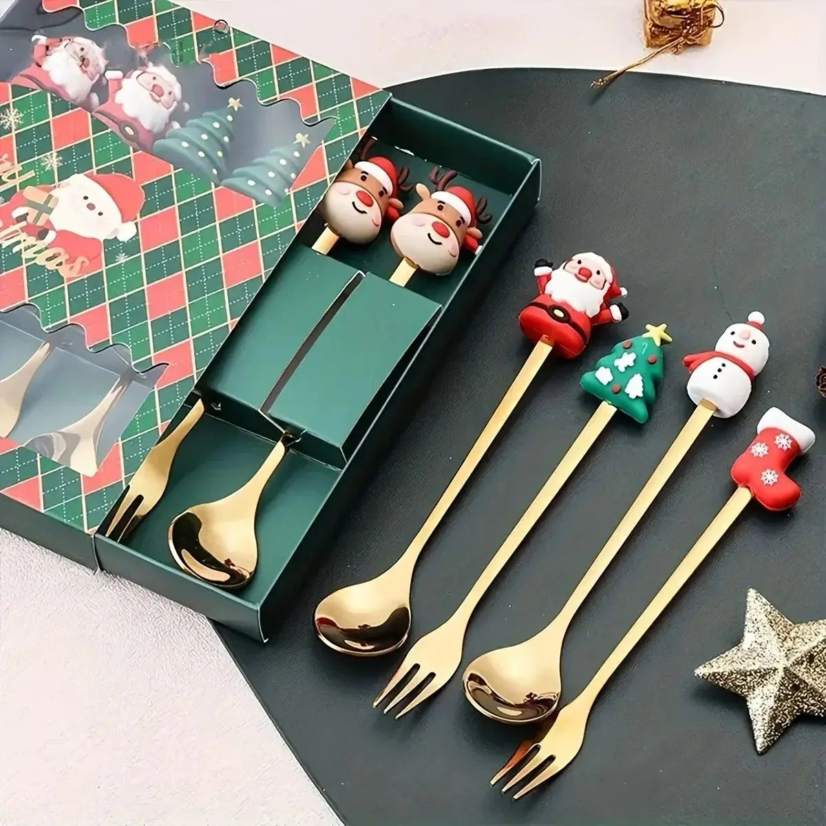 Christmas Set Stainless Steel Creative Cartoon Knife Fork Spoon 2/4/6pcs Set Holiday