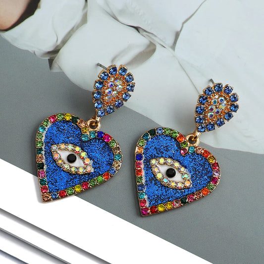 Fashion Sweet Heart  Earrings For Women Luxury Colorful Eye Jewelry