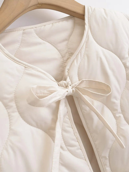 Elegant Casual and versatile neck bow Tie cotton Jacket For Women