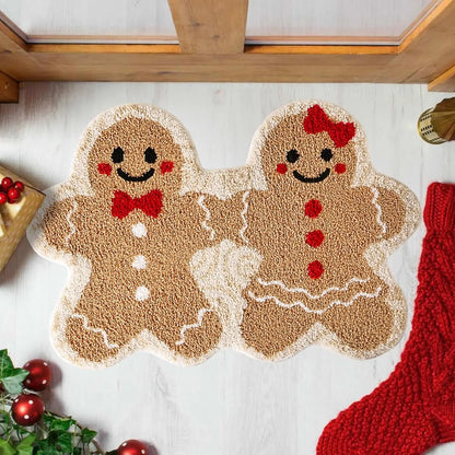 Christmas Gingerbread Man Floor Mat for Holiday Room Decoration Soft Bath Floor
