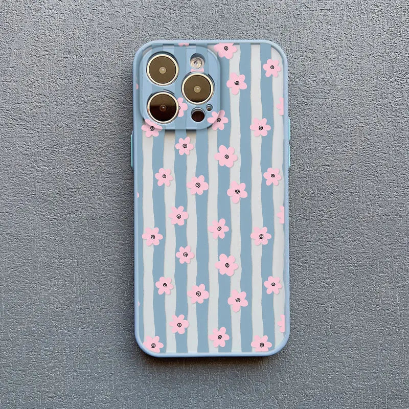 New Vertical Stripe Small Flowers Phone Case For iPhone 17 Pro Max 16 15 14 Pro Max Plus 11 12 13 Mini Pro Max