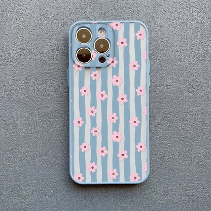 New Vertical Stripe Small Flowers Phone Case For iPhone 17 Pro Max 16 15 14 Pro Max Plus 11 12 13 Mini Pro Max