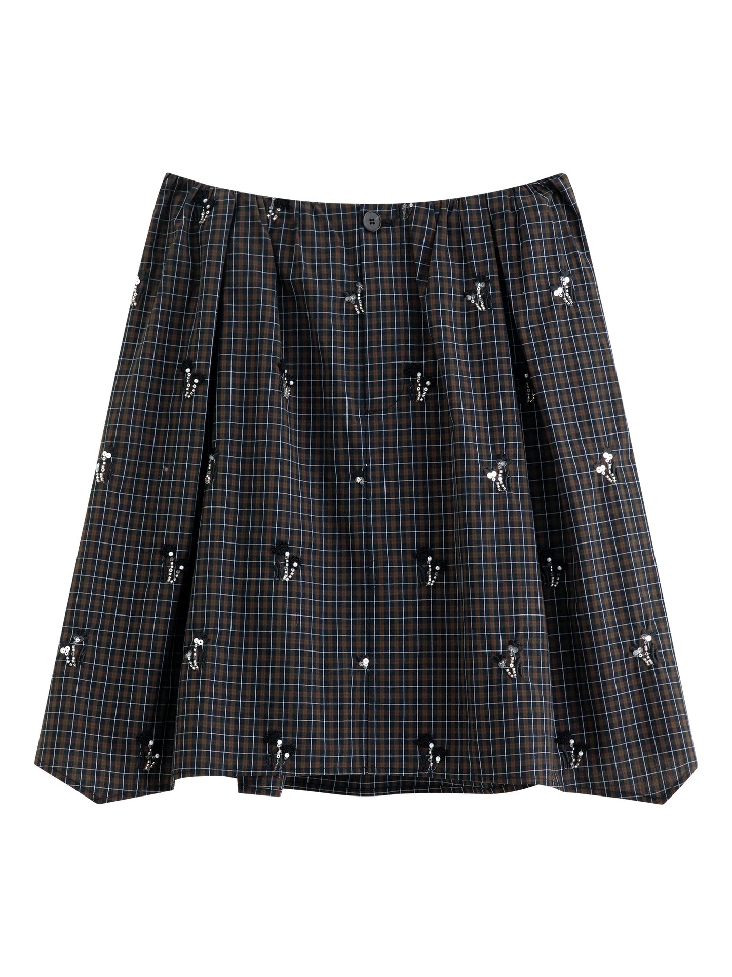 Women's New Vintage Beaded Black Plaid Tweed Vest & Skirt Set | Elegant Lady Two-Piece Outfit