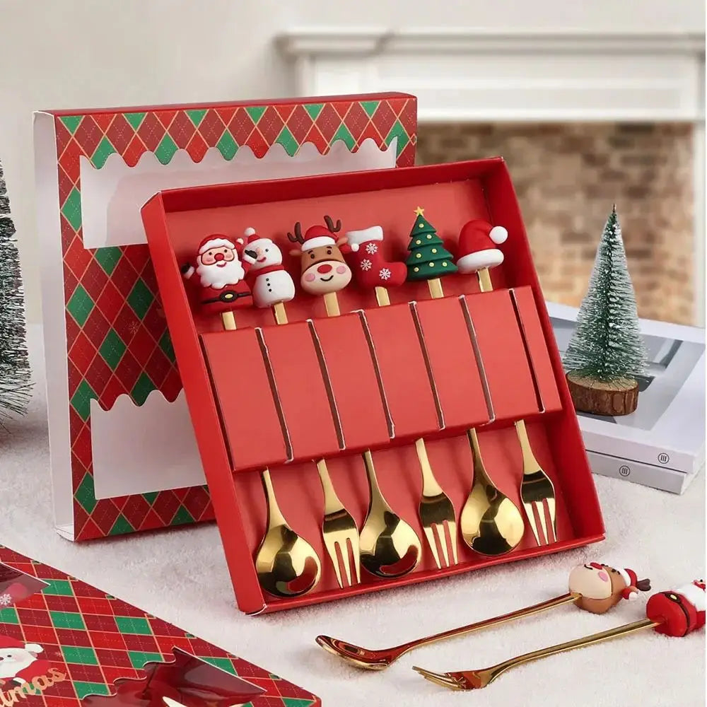 Christmas Set Stainless Steel Creative Cartoon Knife Fork Spoon 2/4/6pcs Set Holiday