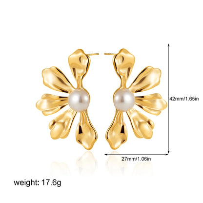Elegant Stainless Gold Plated Pearl Steel Earrings for Women