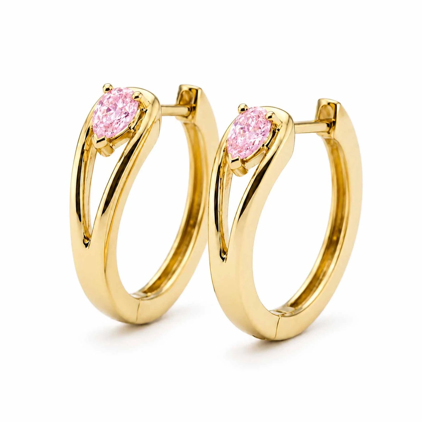 Statement Women Hoop Earrings Pave Waterdrop Cubic Zirconia Gold Color Waterproof Earrings