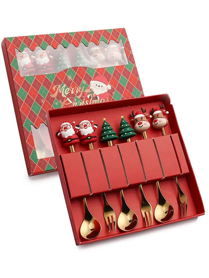 Christmas Set Stainless Steel Creative Cartoon Knife Fork Spoon 2/4/6pcs Set Holiday