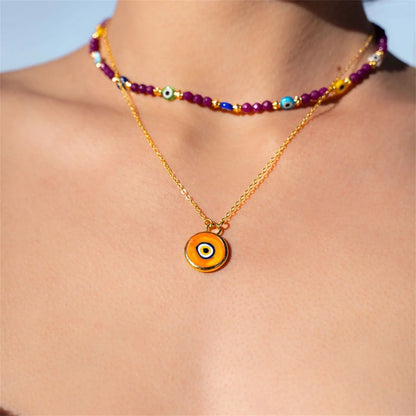 Stainless steel eyeball pendant necklace colorful, sweet,gold-plated