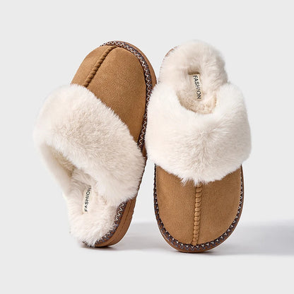 Fur Collar Fluffy Winter Slippers Indoor Outdoor