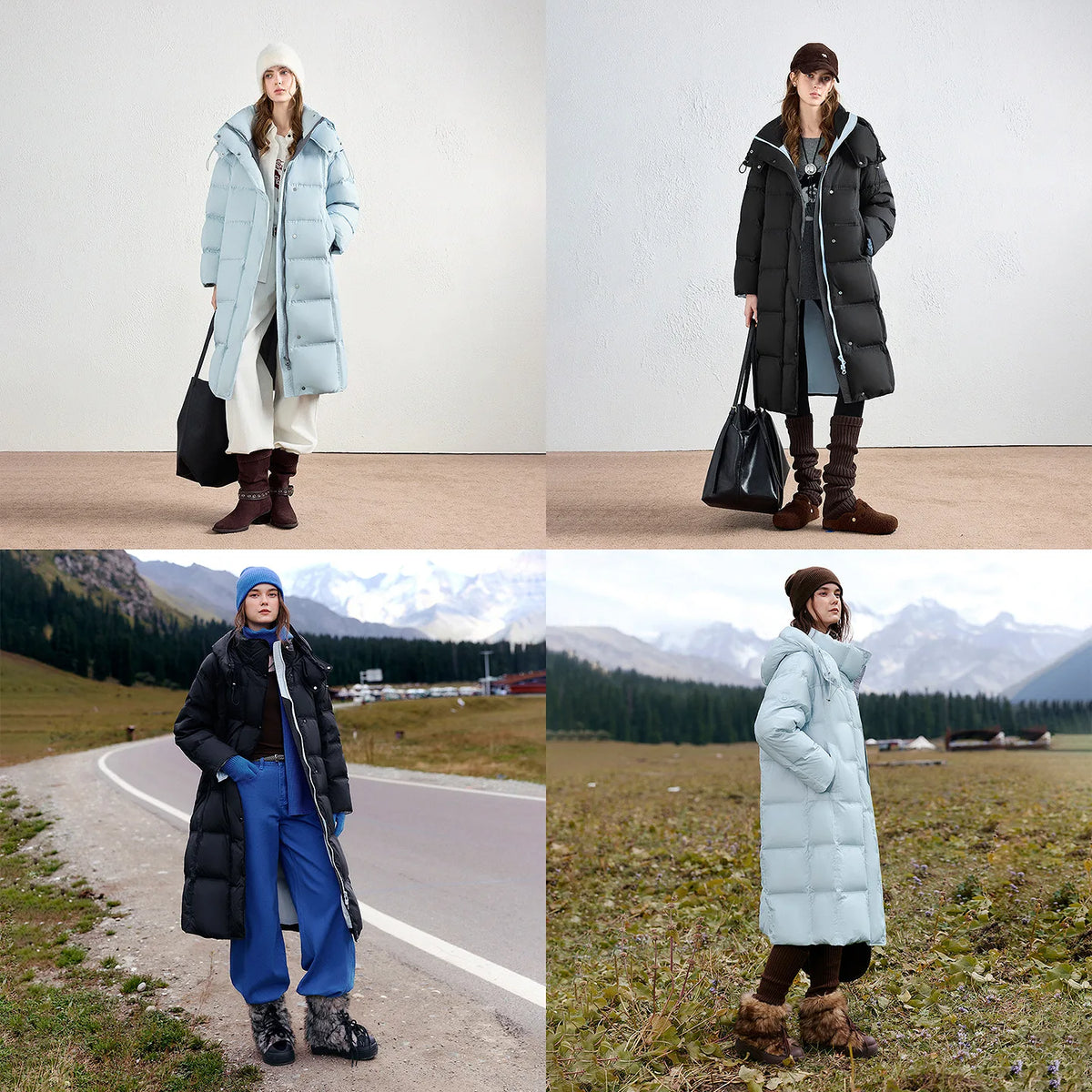 Women Down Jacket New Long Thick Nordic Outdoor Hooded White Duck Down Baffleless Down Proof Outerwear