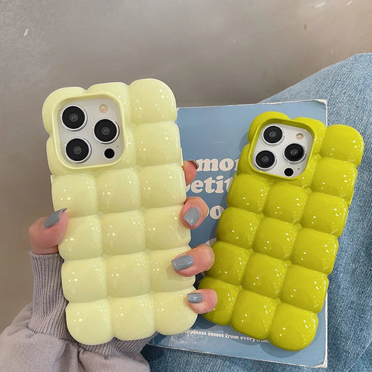 Cute Stylish Bread Chocolate Block 3D Phone Case For iPhone 14 13 12 15 16 Pro Max 11 Glossy Protective Cover