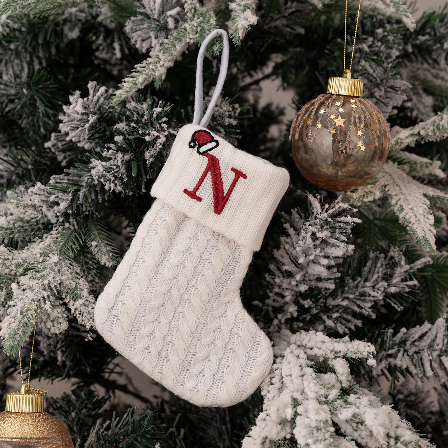 1PC A-Z Letter Hanging Christmas Stockings Knitted Socks Christmas Tree Hanging