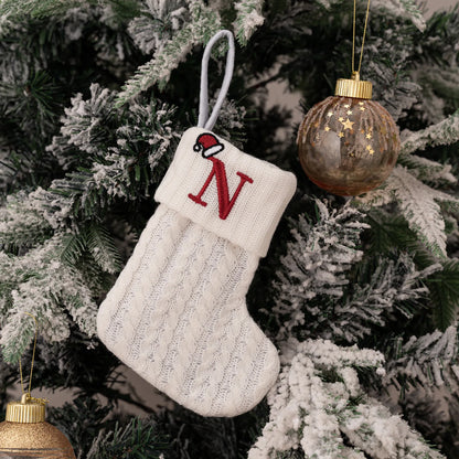 1PC A-Z Letter Hanging Christmas Stockings Knitted Socks Christmas Tree Hanging