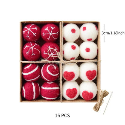 1 Box/16pcs Christmas Wool Balls Hanging Decorations Christmas