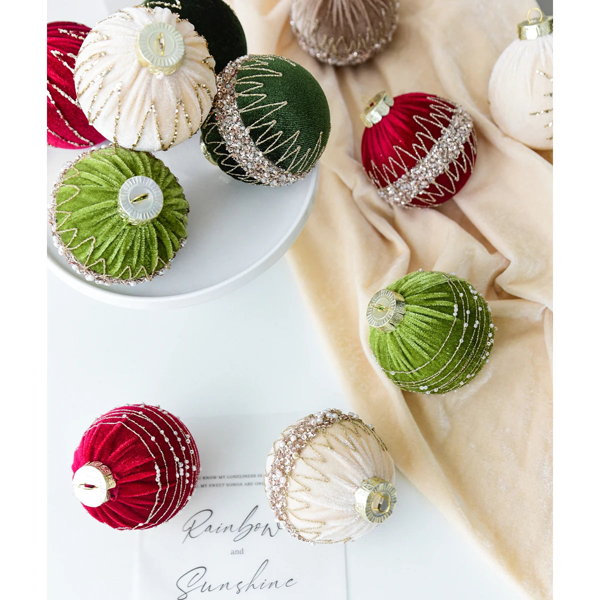 4 Christmas painted velvet Christmas ball ornaments for Christmas tree