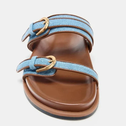 Denim Metal Belt Buckle slippers Women Fashion Shoes Designer Platform