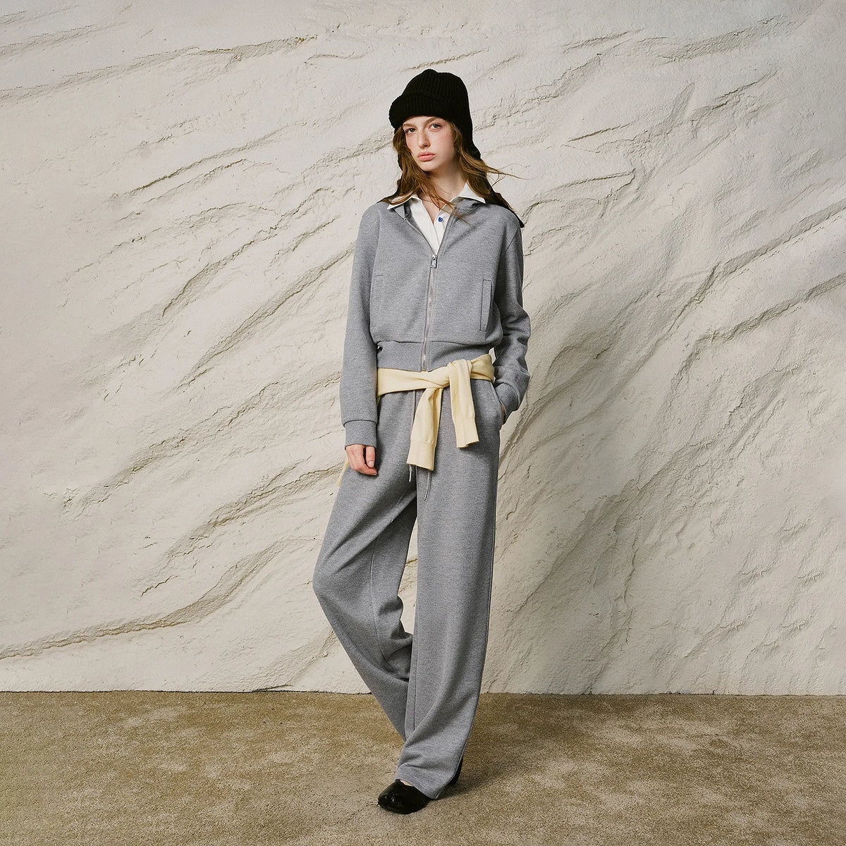 Women Two Piece Set New Nami Velvet Hooded Cropped Waist Cinched Mini Curved Casual Pants
