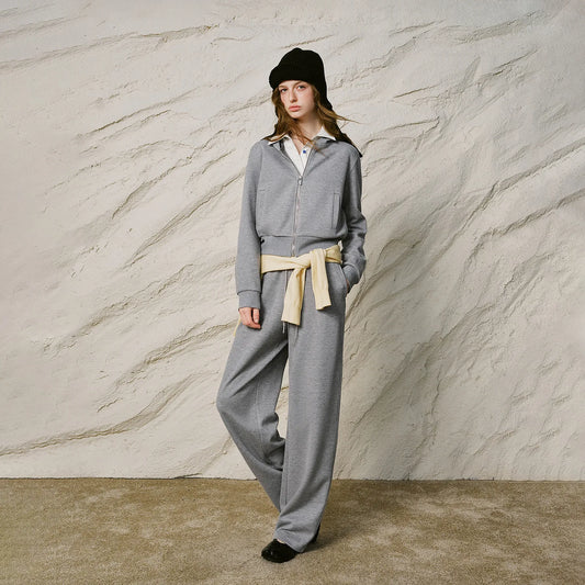 Women Two Piece Set New Nami Velvet Hooded Cropped Waist Cinched Mini Curved Casual Pants