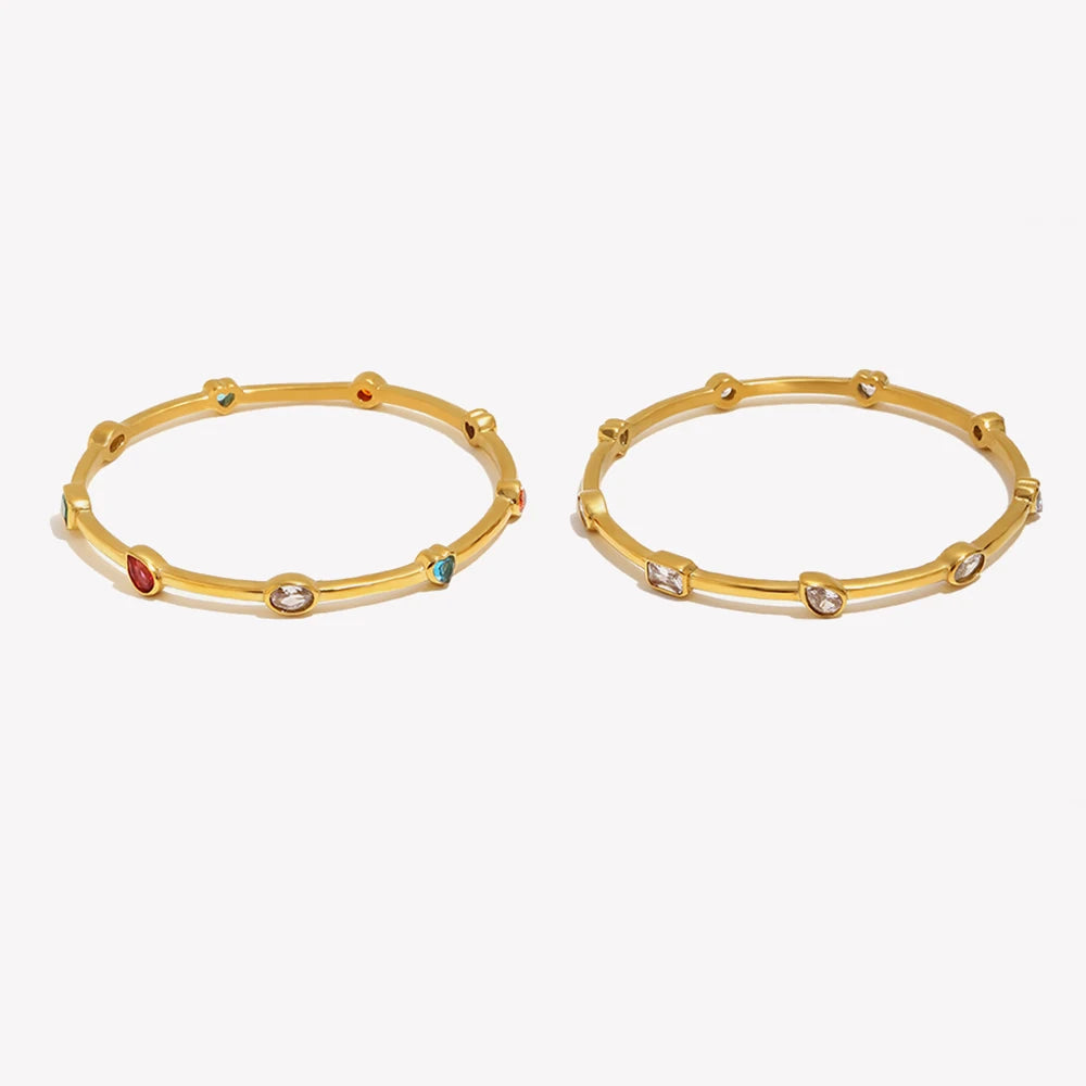 Colorful CZ Bracelet 18K Gold Stainless Steel Waterproof Bracelet Hypoallergenic Bohemian Bangle Women Jewelry