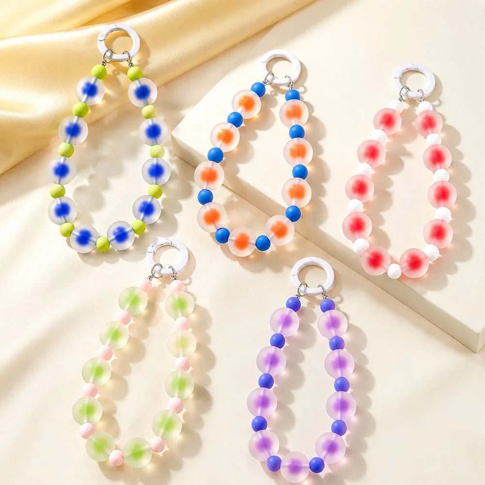 Jelly Colorful Acrylic Beaded Phone Charm Strap Frosted Style Wristlet Lanyard Keychain Pendant for Phone Case Bag Accessories