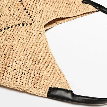 large Raffia straw shoulder bag women handmade oversized