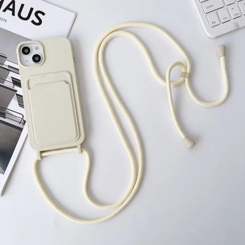 Crossboby Lanyard Rope Phone Case for IPhone 17 Air 16 15 14 Plus 13 12 11 Pro Max Silicone Card Package Fall Prevention Cover
