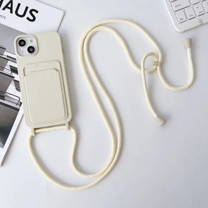Crossboby Lanyard Rope Phone Case for IPhone 17 Air 16 15 14 Plus 13 12 11 Pro Max Silicone Card Package Fall Prevention Cover