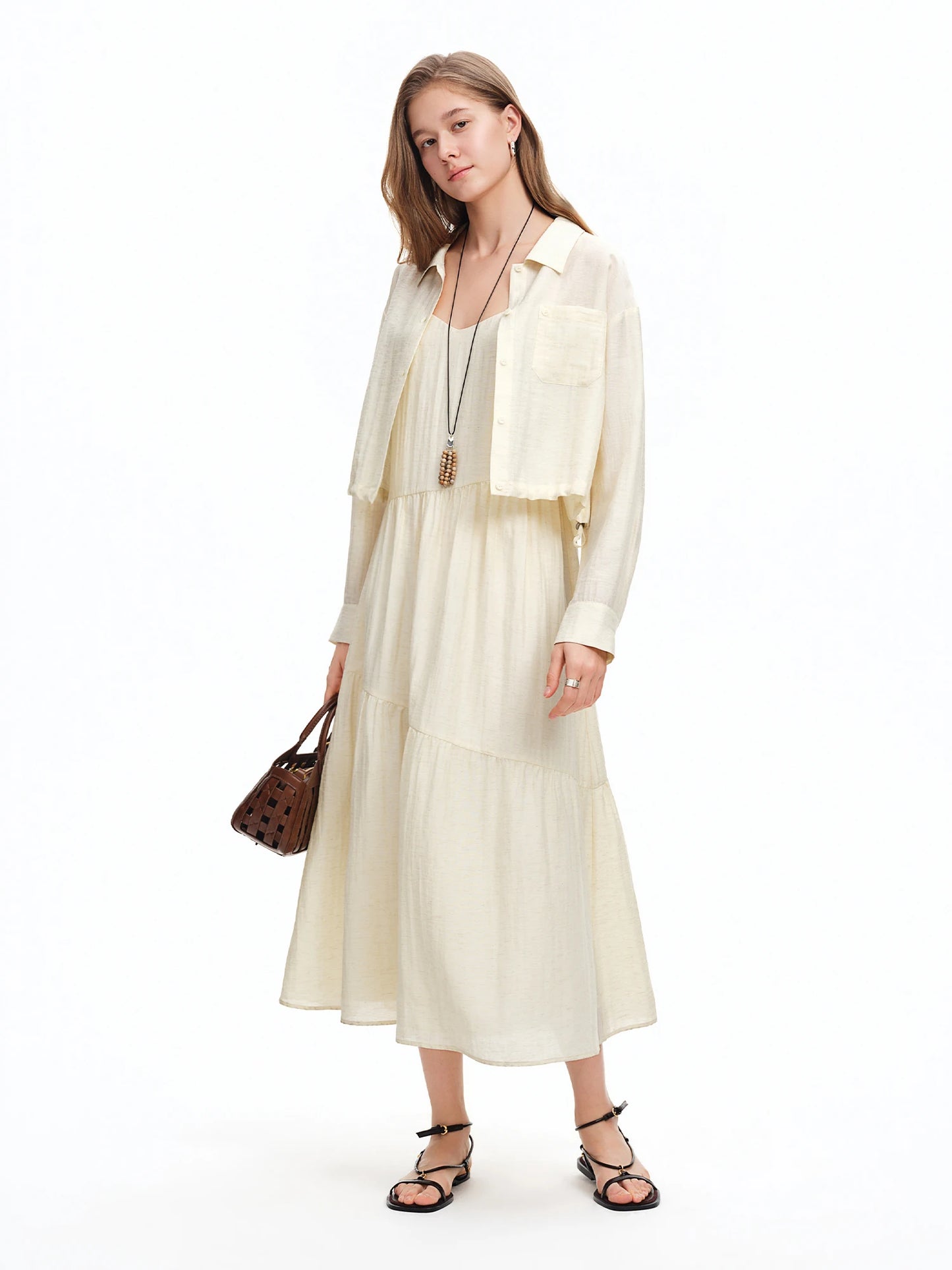 Women's Linen Shirt and Slip Dress Two-Piece Set - Casual Vacation Style Outfit for Daily and Resort Wear