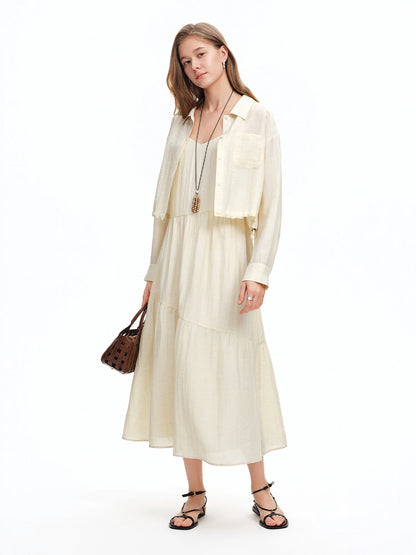 Women's Linen Shirt and Slip Dress Two-Piece Set - Casual Vacation Style Outfit for Daily and Resort Wear