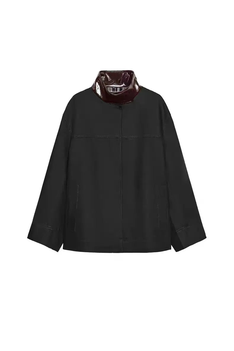 New Arrival Loose Fit Stand Collar Color Women's