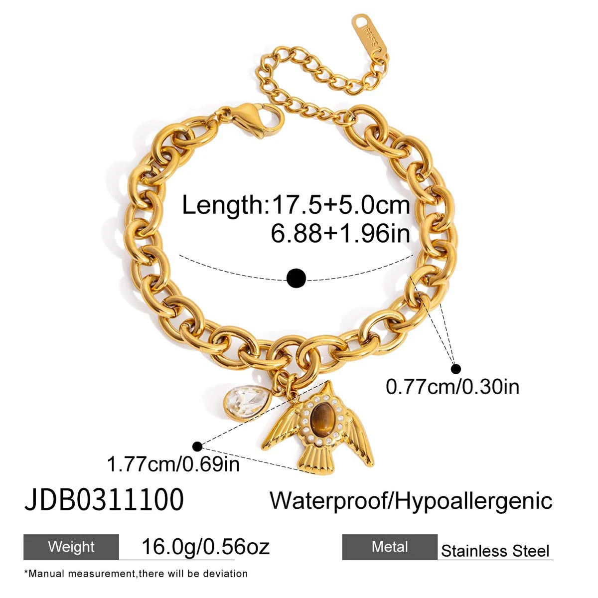 Vintage Tiger Eye Stone Bracelet For Women 18K Gold Plated Stainless Steel Anti-Fading
