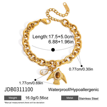 Vintage Tiger Eye Stone Bracelet For Women 18K Gold Plated Stainless Steel Anti-Fading