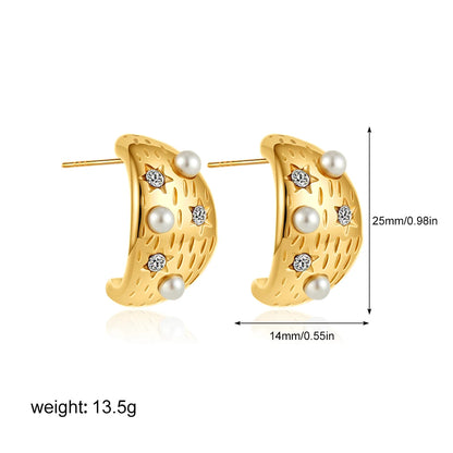 Elegant Stainless Gold Plated Pearl Steel Earrings for Women