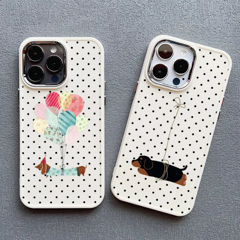 Vintage Dachshund Black Polka Dot Print Silicone Phone Case For iPhone 16 15 14 Pro Max Plus 13 12 11 Pro Max XR XS X Covers