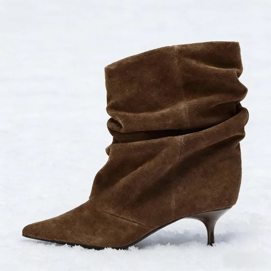 Women High Boots Pointed-Toe Pleated