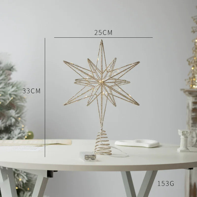 Christmas Tree Toppers Star With LED String Lights Ornaments For Christmas